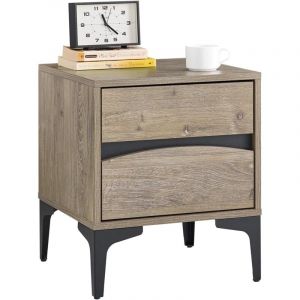 Sobuy Table de Chevet, 2 tiroirs fa&ccedil;ade courb&eacute;e, Effet Bois & Pieds m&eacute;talliques, Table d'appoint Moderne pour Chambre, 40&times;40&times;47 cm, Naturel FBT165-N