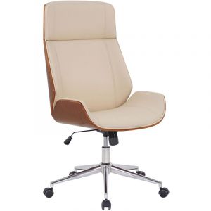 CLP Fauteuil de bureau Varel en similicuir avec coque de si&egrave;ge en bois Noyer/beige