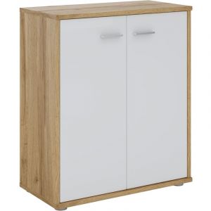 Image de Idimex Buffet FIRMIN, commode meuble de rangement avec 2 portes, en mélaminé décor chêne sauvage et blanc mat