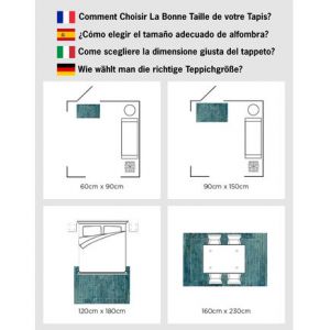 Tapis de salon interieur en crème & bleu marine, 160 x 229 cm