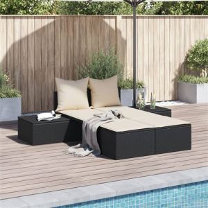 VidaXL Chaise longue double avec coussins noir résine tressée, chaise longue, chaise longue d'extérieur, lit de jour de jardin