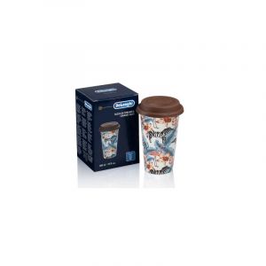 Delonghi Travel Mug, Thermos &agrave; double paroi pour boissons chaudes et froides, facile &agrave; transporter, &eacute;tui antid&eacute;rapant en silicone, 300 ml de capacit&eacute;, DLSC067, Marron