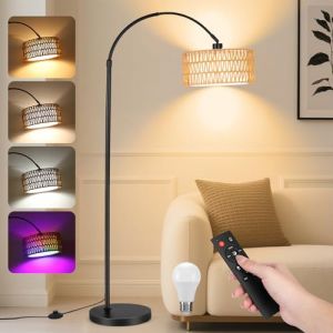 YICAIZI Lampadaire LED sur Pied Salon - 9W 900LM Lampe sur Pied Arc avec Télécommande & E27 Ampoule, Lampe Liseuse Réglables pour Salon, Bureau, Chambre, Noir