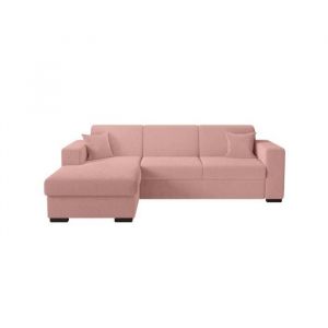 Loungitude Canap&eacute; d'angle FUJI XL convertible avec coffre en tissu bouclette - Angle gauche - Rose
