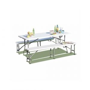 Lot table pliante 8 personnes blanche + 2 bancs 4 pers