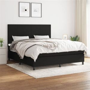 VidaXL Sommier à Lattes de Lit avec Matelas, Lit Rembourré, Lit Double, Lit Adulte de Chambre à Coucher Intérieur, Moderne, Noir 180x200 cm Tissu 3141635