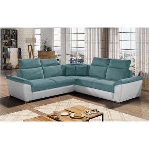 Venesetti - Canapé d'angle - convertible - felipe - en tissu bleu et simili cuir blanc, 5/6 places - Bleu / Blanc