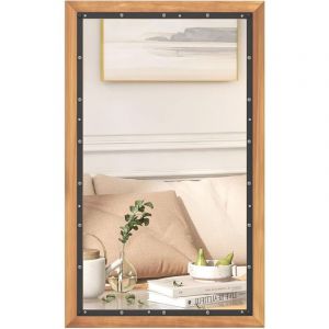 Miroir Mural avec Crochets de Suspension Miroir Rectangulaire avec Cadre en Bois Miroir Décoratif Rustique 90 x 55 cm