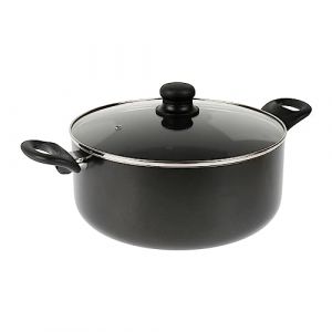 Crealys 529423 Faitout Ø 28 cm aluminium pressé couleur GRIS FONCE poignées thermorésistantes revêtement noir anti-adhérent - couvercle vapeur en verre - tous feux dont induction