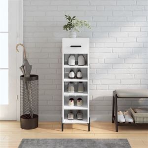 VidaXL Armoire à Chaussures, Étagère à Chaussures avec Tiroir et Pieds, Meuble à Chaussures avec 5 Compartiments Salon, Blanc Brillant Bois Ingénierie