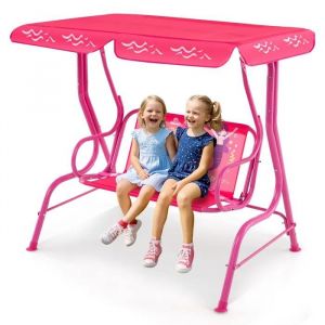 Costway Balancelle De Jardin Balançoire Extérieure Avec 2 Places, Auvent Réglable En Angle Charge 80 Kg 112 X 76,5 X 111 Cm Rose - Neuf
