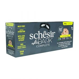Schesir After Dark, Goût Variety Pack en pâté, Nourriture Humide complète pour Chats Adultes (12 boîtes de 80 g)