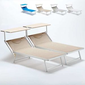 Beach and Garden Design 2 Bain de soleil XXL professionnels chaises longue piscine transat aluminium ITALIA Extralarge | Beige