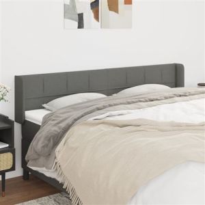 VidaXL Tête de Lit avec Oreilles Meuble de Chambre à Coucher Accessoire de Lit Double Tête de Cadre de Lit Intérieur Gris Foncé 203x16x78/88 cm Tissu