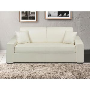 Canapé 3 places convertible express en simili EMIR - Blanc - Couchage 140 cm - Matelas 22 cm