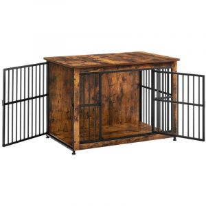 Meuble cage pour chien table d’appoint niche moderne pour chiens jusqu’à 32 kg cage solide pour chien avec fond plein maison de chien à double porte