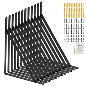 VEVOR Supports d'&eacute;tag&egrave;res, 460 x 305 mm, &eacute;querre d'&eacute;tag&egrave;re flottante robuste,12 pi&egrave;ces, support pour &eacute;tag&egrave;re triangulaire noir mat de 3 mm d'&eacute;paisseur, en acier avec une capacit&eacute; de charge de 72,6 kg