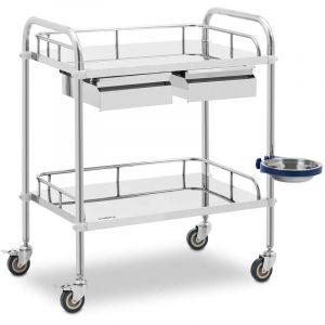 Steinberg Chariot médical Chariot médical inox 2 étagères 2 tiroirs 20 kg - Noir