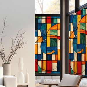 Plage Stickers décoratifs électrostatique, contemporain bauhaus, effet vitrail, 150 cm X 67,5 cm