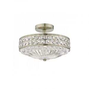 Dar Lighting Plafonnier Olona laiton antique et cristal 3 ampoules