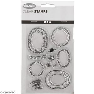 Creotime Set de tampons transparents - Cadre feuillage - 11 pcs