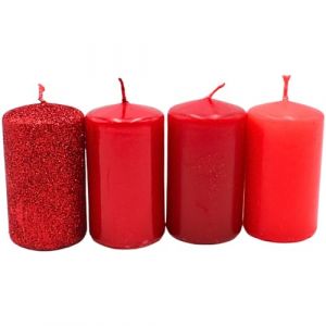 Bougie pilier, bougies pour couronne de l'Avent, dans des tons rouges, différentes couleurs, dimensions H x Ø env. 7 x 4 cm, 250 g, durée de combustion 4 x 10 h
