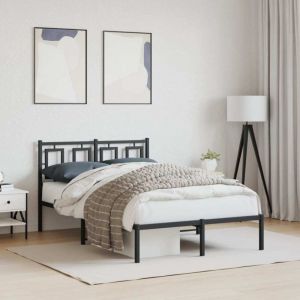 VidaXL Cadre de Lit Métal avec Tête de Lit, Lit Double avec Sommier à Lattes, Lit Adulte avec Pied, Meuble de Chambre, Moderne, Noir 120x190 cm