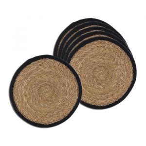 Aubry Gaspard Sets de table ronds en jonc naturel et jute teint&eacute; (Lot de 6) naturel et noir Naturel Et Noir