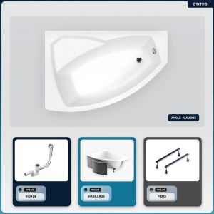 Baignoire asym&eacute;trique - 160 x 100 cm - Gauche - avec Habillage - Pieds - Vidage Chrome - RIMA