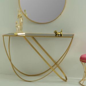 Console en métal doré avec surface en verre 120x40x79h