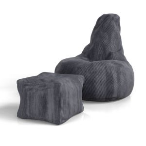 Juskys Beanbag Chillex XL avec pouf - Gris foncé, 83x78x103 cm