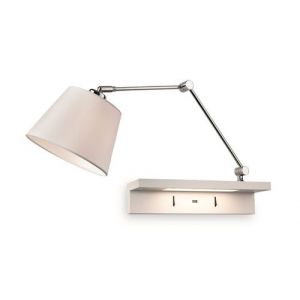 Firstlight Applique murale d'int&eacute;rieur &agrave; 1 l i&egrave;re, &eacute;tag&egrave;re et port USB Chrome, abat jour cr&egrave;me et &eacute;tag&egrave;re blanc, E27