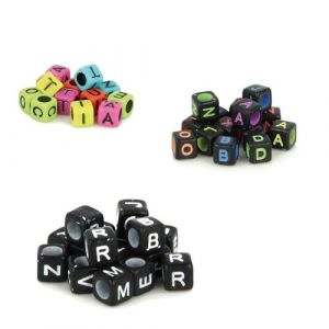 Artémio 900 perles carrées alphabet 6 mm - fluo, noir & blanc