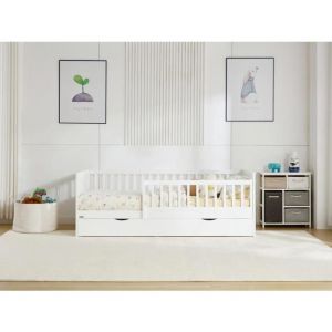 Lit 90 x 190 cm avec tiroir - Pin et mdf - Blanc - proviati