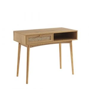 Bureau effet chêne et cannage rotin 1 tiroir