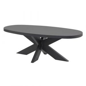 Nox - Table Basse Ovale Aspect Bois Pi&egrave;tement Araign&eacute;e M&eacute;tal Noir