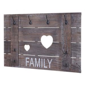 Décoshop26 Porte-manteau mural Family panneau mural style vintage avec 8 crochets 60x90cm en bois marron 040001005