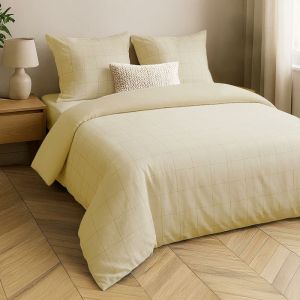 Parure De Lit En Coton Lav&eacute; Motif Carreaux Jacquard