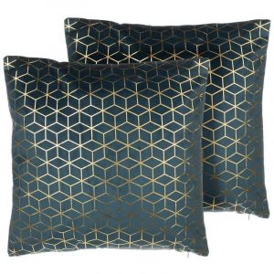 Beliani Lot de 2 coussins en velours bleu foncé avec motifs géométriques CELOSIA