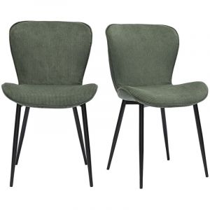 Miliboo Chaises design en tissu velours c&ocirc;tel&eacute; kaki et m&eacute;tal noir (lot de 2) addict