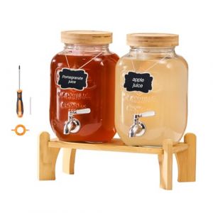 VEVOR Distributeur de Boissons Capacit&eacute; de 3,8 L 2PCs, Fontaine &agrave; Eau en Verre, Distribution d&rsquo;Eau Jus Limonade Th&eacute; Glac&eacute;, avec Support, Robinet et Infuseur, pour Restaurants Caf&eacute;s H&ocirc;tels F&ecirc;tes