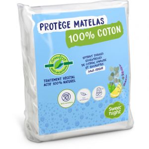 Sweet Night Sweetnight - Prot&egrave;ge Matelas 140x190 cm - Molleton 100% Coton - Traitement V&eacute;g&eacute;tal Anti-Acariens Greenfirst - Silencieux