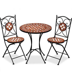 Deuba Salon de Jardin mosaique Gernika Ensemble Table chaises Pliantes Mobilier de Jardin Balcon ext&eacute;rieur