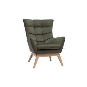 Miliboo Fauteuil scandinave effet velours kaki et bois BRODY