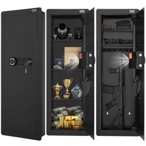 VEVOR Coffre-Fort Mural Encastrable 109 cm de Haut 4 Niveaux, Coffre-Fort Biométrique à Empreinte Digitale et Clavier, en Acier Laminé à Froid, Étagères Amovibles et Porte-Clés, avec Lumière et Alarme