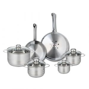 Elo 9877750 Batterie de cuisine 6 pièces, Ensemble de 2 Poêles de cuisson 24 et 28 cm et 4 faitouts 12, 14, 16 et 20 cm Profi Brillant, inox, induction