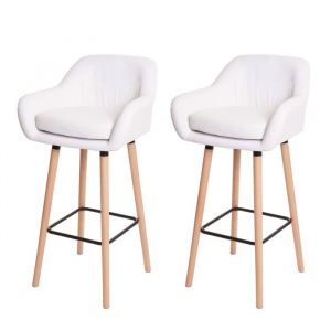 D&eacute;coshop26 Lot de 2 tabourets de bar chaises de comptoir avec repose-pieds en pvc blanc 040000170