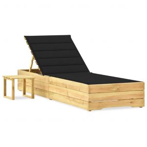 Image de VidaXL Chaise longue de jardin avec table et coussin Pin imprégné Noir