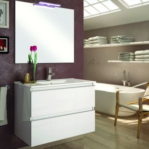 Meuble de salle de bain 100cm simple vasque - 2 tiroirs - blanc - balea