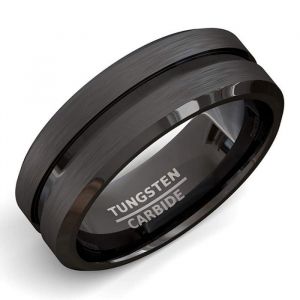 Zense Bague homme en acier noir mat avec rainure ZR0170